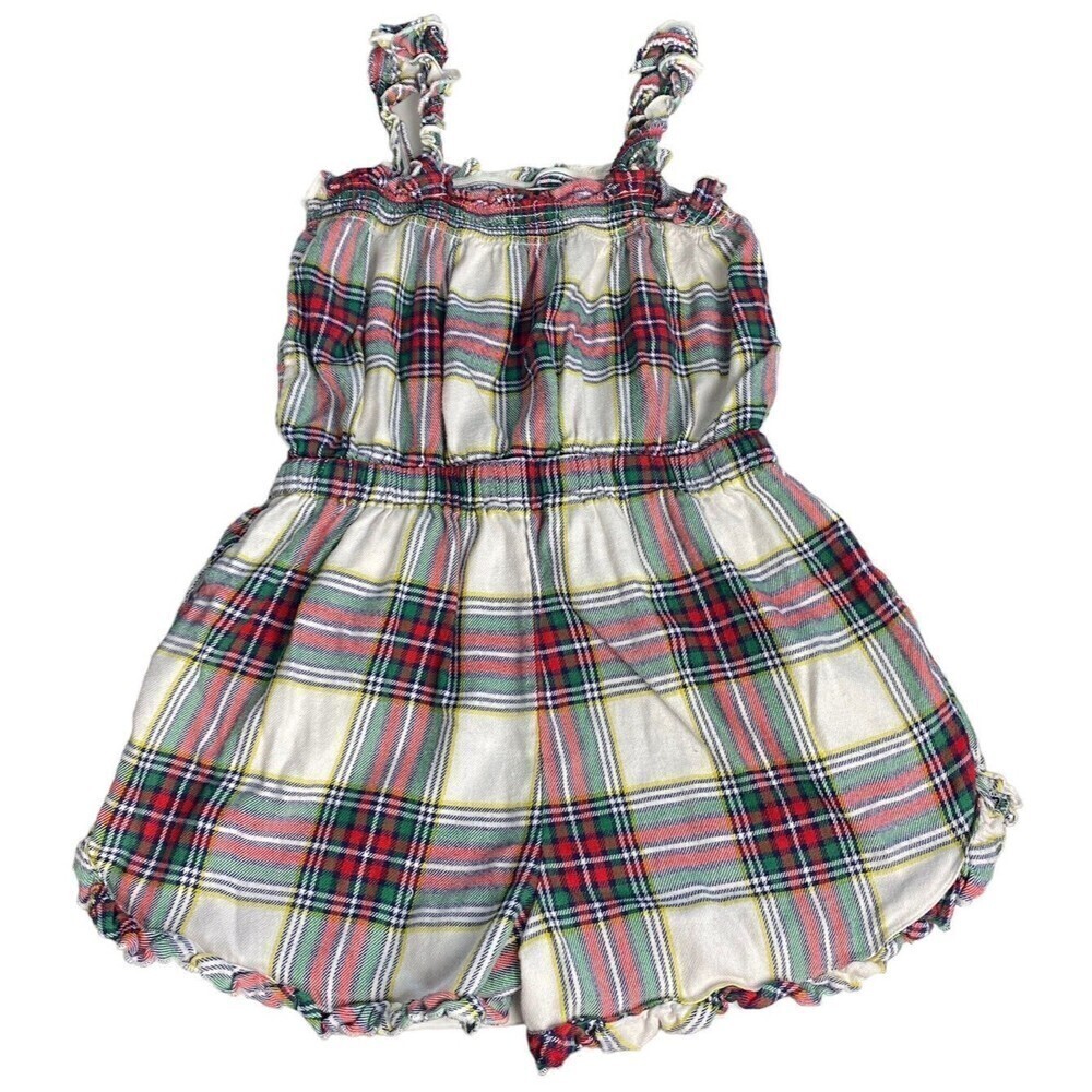 Aerie Romper Womens Medium Multicolor Green Red Flannel Plaid Ruffle Strap - Picture 4 of 11